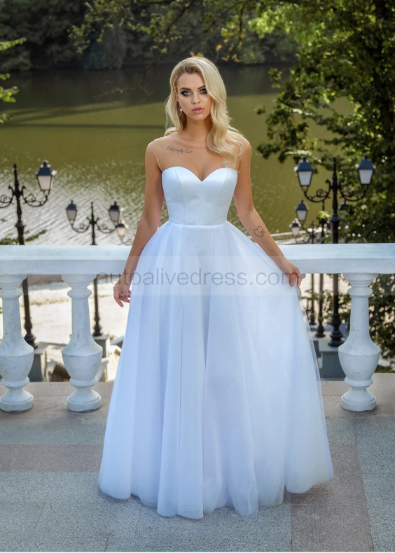 White Satin Tulle Corset Back Minimalist Wedding Dress